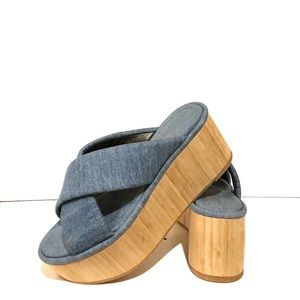 Robert Clergerie Blue and Tan Platform Shoes